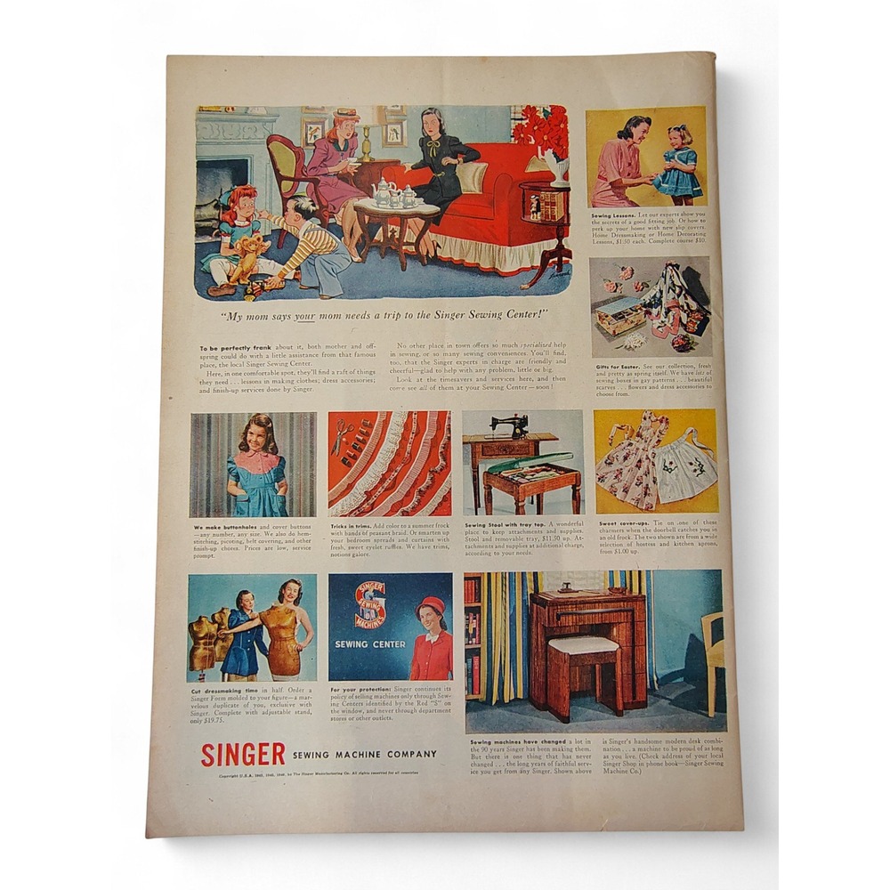 1946 Singer Sewing Machine Company Print Ad Collectible Decor‎ Vintage